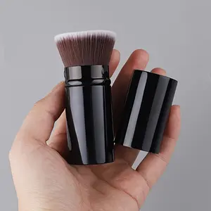 Flawless On-The-Go Skin: Sleek Retractable Kabuki Brush for Seamless Blending & Oil-Free Application, Perfect for All Skin Types