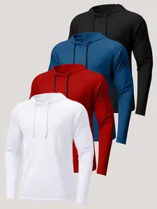 Men's Long Sleeve Hooded Workout Shirt, Quick Dry Athletic Hoodie, Raglan Sleeve Sun Protection Tops for Gym, Running, Training, Hiking, Casual, Athletic Fashion Activewear