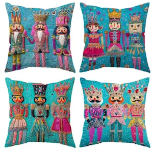 Jit 4pcs Christmas Theme Pillow Covers with Nutcracker Pattern, Warm and Cozy Decorative Cushions, 17.72x17.72 Inches for Sofa and Bedroom