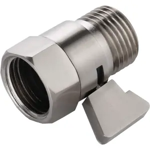 Water Flow Control Shut Off Valve with Brass Adjustable Hand Level Water Pressure Regulator for Hand Held Shower Head & Bidet Sprayer, Brushed Nickel Water Saver G1/2
