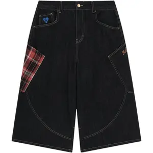 Aelfric Eden Plaid Pocket Longline Jorts Baggy Jean Short Streetwear Loose Casual Denim Shorts Wide Leg Unisex
