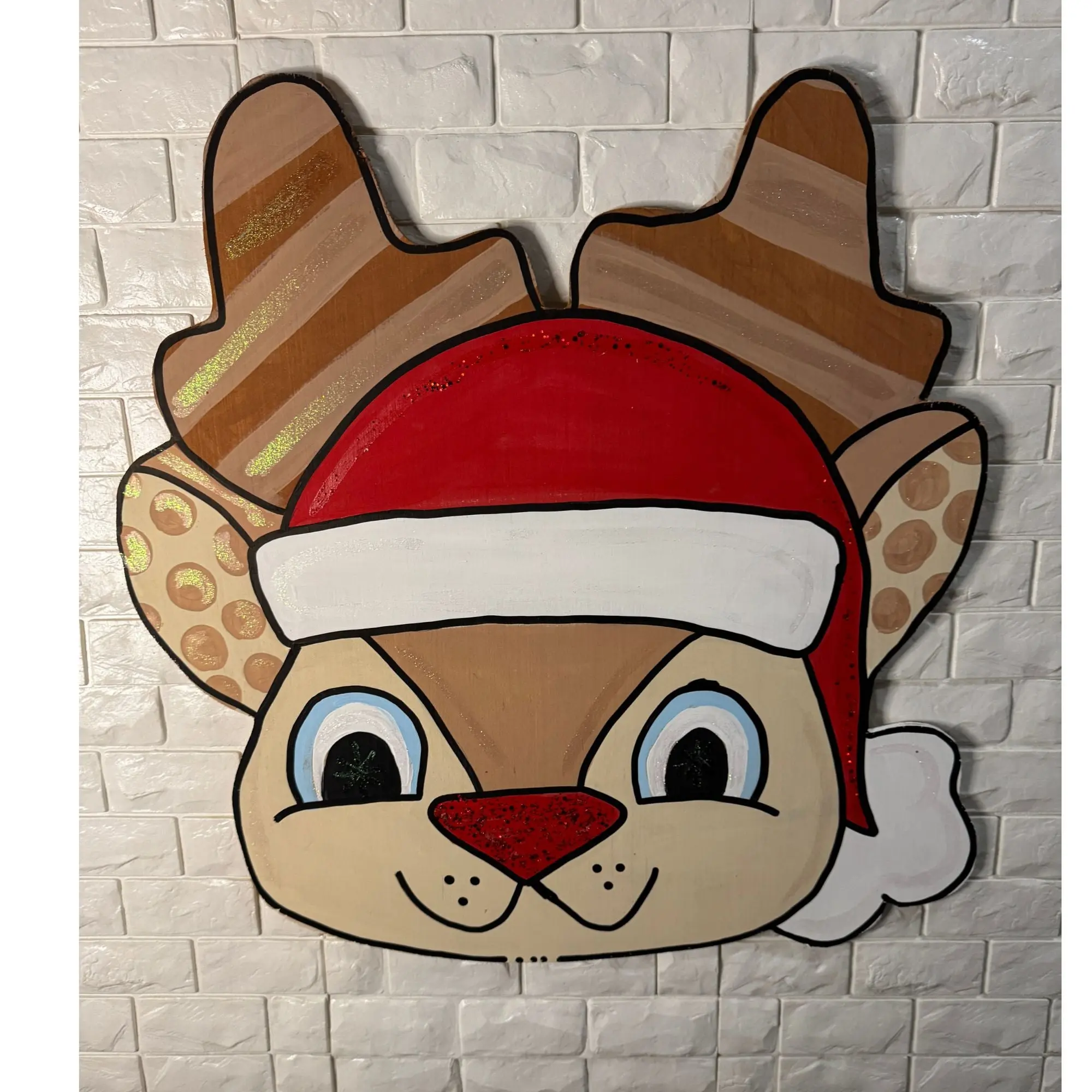 Boy Reindeer Door Hanger | Hand-Painted Christmas Front Door Decor