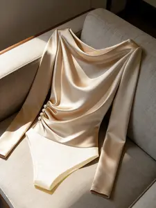 Women's Minimalist Long Sleeve Side Button Slim Fit Jumpsuit, Commuter Wear, Elegant Plain Pattern, Fall & Winter Fashion