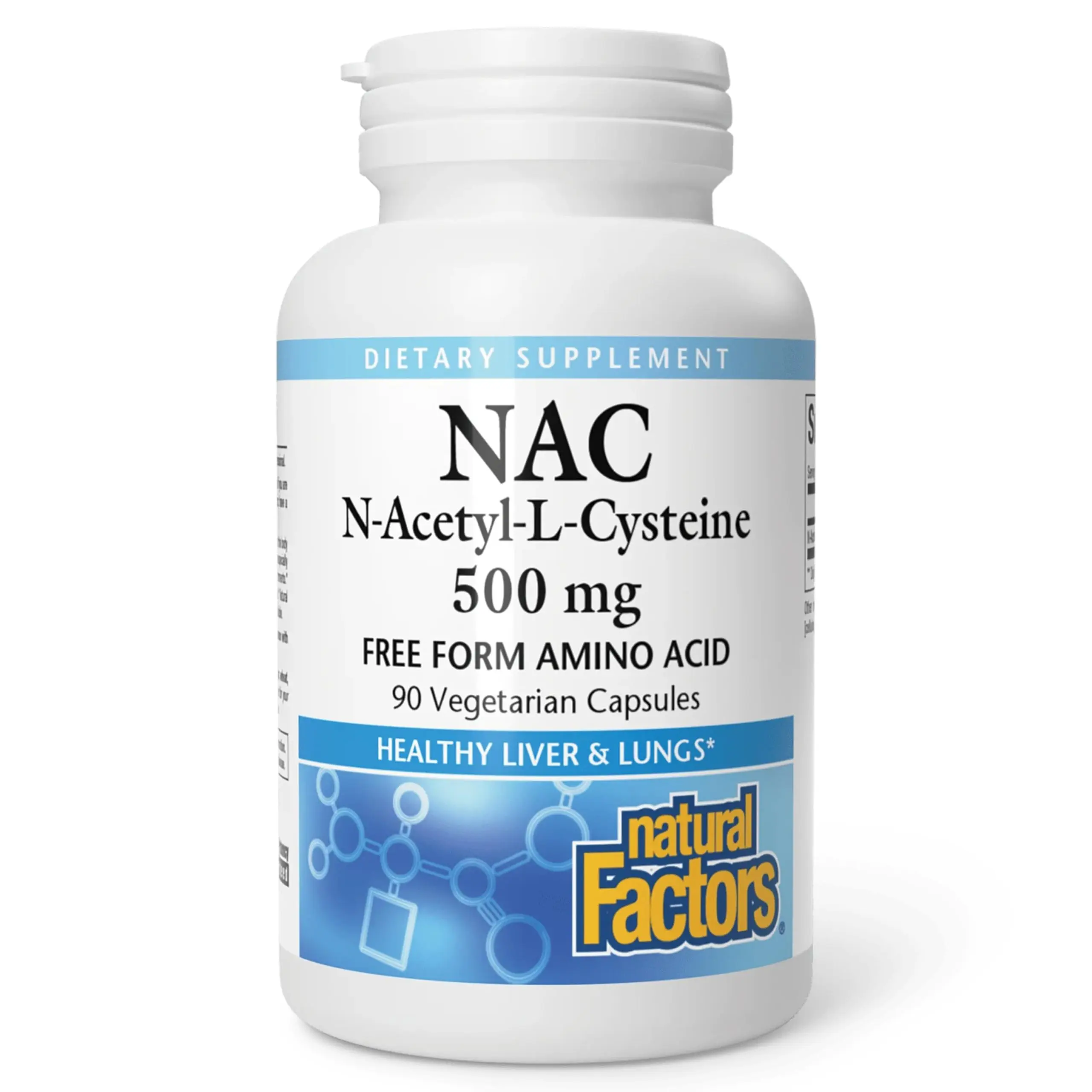 Natural Factors N-Acetyl-L-Cysteine (NAC) 500 mg Capsules - Sugar Free, Artificial Color Free Packaged NAC Glutathione Amino Acids Nutritional Supplement for Adults, Fitness Support Self Care Antioxidant, Daily Dietary Supplement, Self Care Products