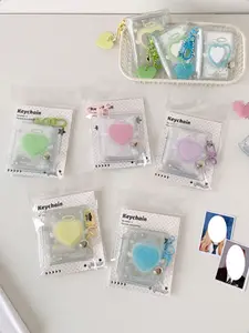 Heart-Shaped Keychain Photo Album Holder, Transparent Window Durable Plastic Document Organizer, Portable Storage for Keys Bags Backpacks