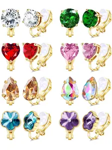 8 Pairs Clip Earrings for Women, High Quality Earrings, Hypoallergenic Non-Pierced Jewelry, Cz Heart & Butterfly Design, Stylish Fake Ear Clips