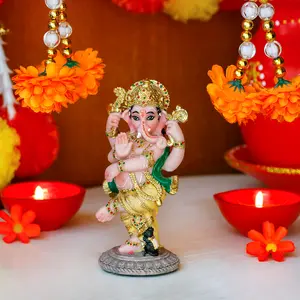Indian God Ganesha Idol Statue - 5”H Hindu Dancing Ganesh Murti India Ganapati Pooja Item Home Office Temple Mandir Shrine Altar Diwali Puja Spiritual Decor Ideal Gifts for Indian Friend Relative