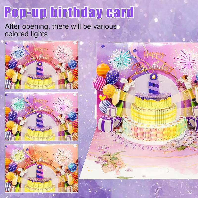 Pop-Up Musical Birthday Card with LED Lights, 3D Cake & DIY Age Number – Sings ' Happy Birthday', Fireworks & Balloons Design Music Pop-Up Card | Surprise Gift for Him, Her, Kids, Friends