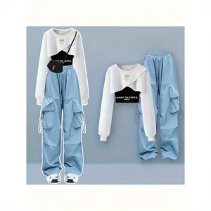 Y2K 3 Piece Set: Cropped Sweatshirt, Cargo Pants & Camisole, Women‘s Streetwear Outfit | Cute Matching Coords