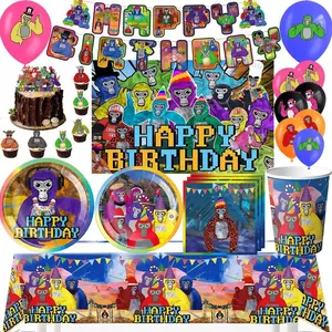 Gorilla Tag Theme Kids Birthday Party Decor Disposable Tableware Animal Gorilla Plates Napkins Baby Shower Banner Backdrop Gifts