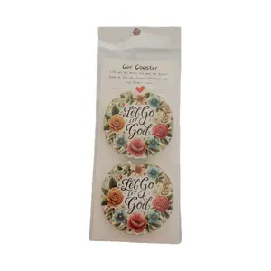 Ceramic Car Coaster Set - Durable Ceramic Coasters for Car Use, Perfect for Spill Protection, Includes 2 Coasters with "Let Go" Design