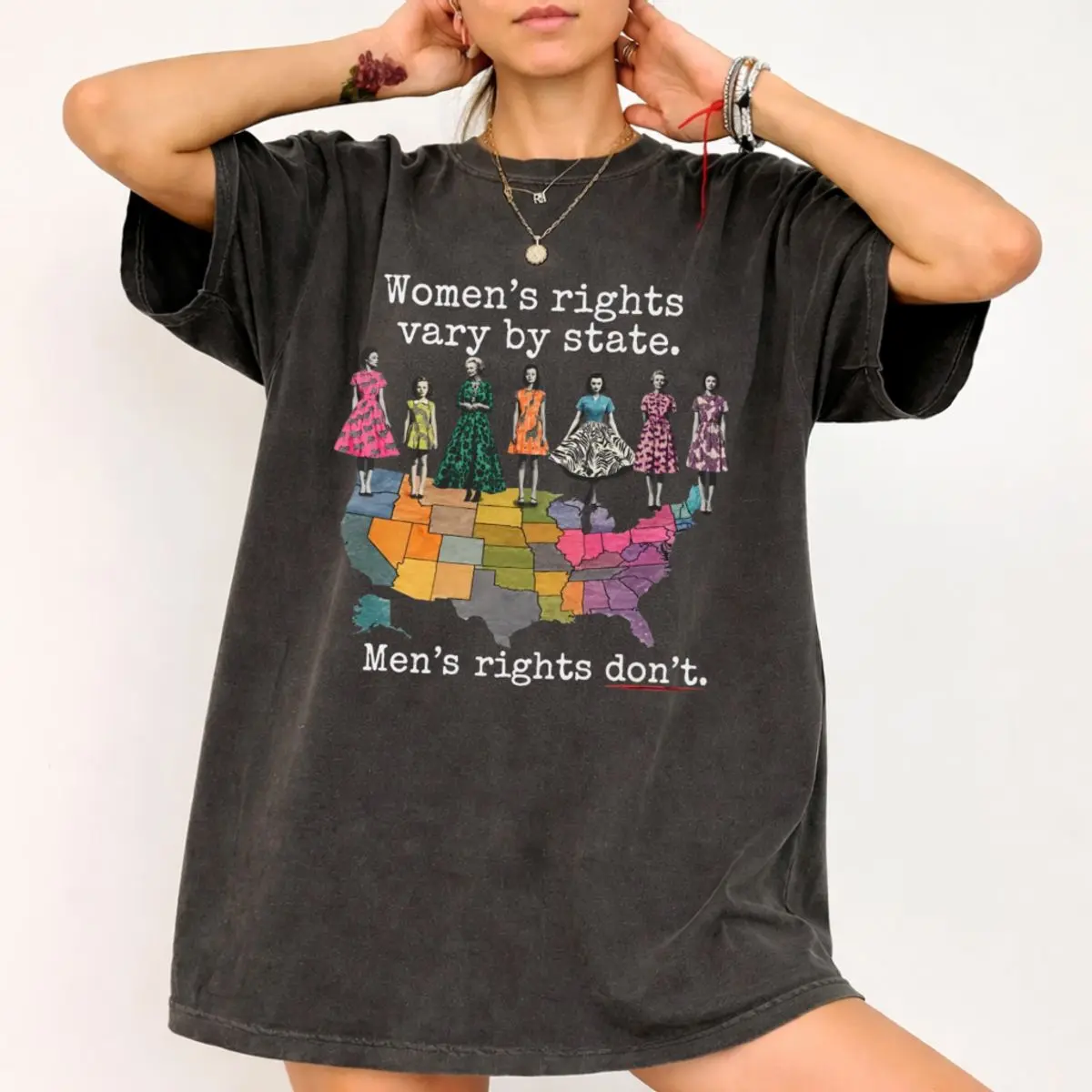Comfort Colors Women's Rights Vary By State Shirt, Feminist Political Humor Graphic Tee, Retro Pro Choice Womens Rights T Shirt, Equality Feminist Statement Top , Unisex Garment-Dyed Tee, Casual Clothing