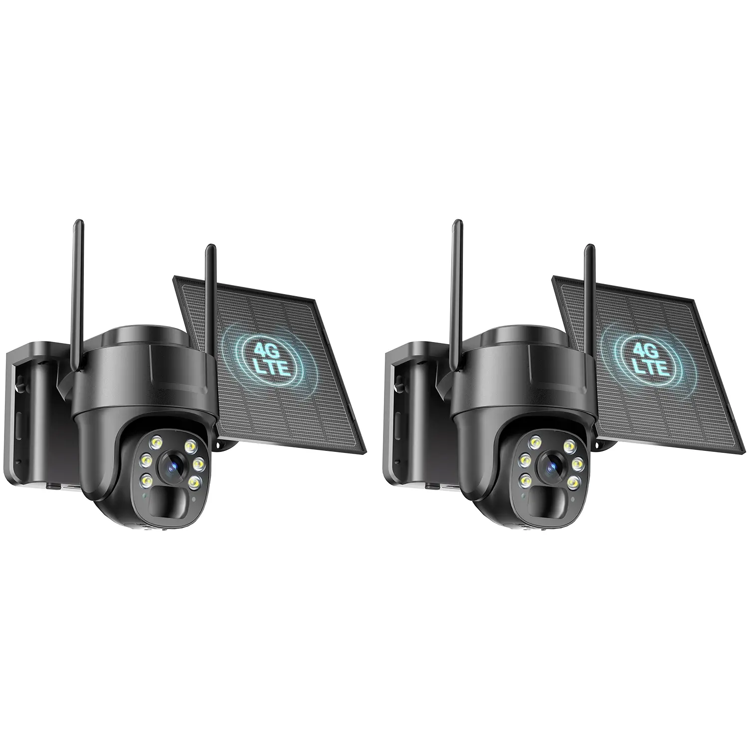 [2 Pack] 4G LTE Cellular Solar Security Camera Outdoor Wireless 2K HD PTZ 360° View No WiFi Needed Built-in eSIM Unlimited Data iCam365 APP Control Color Night Vision AI Detection IP65 Weather-Resistant