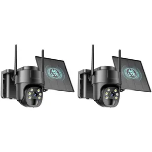 [2 Pack] 4G LTE Cellular Solar Security Camera Outdoor Wireless 2K HD PTZ 360° View No WiFi Needed Built-in eSIM Unlimited Data iCam365 APP Control Color Night Vision AI Detection IP65 Weather-Resistant