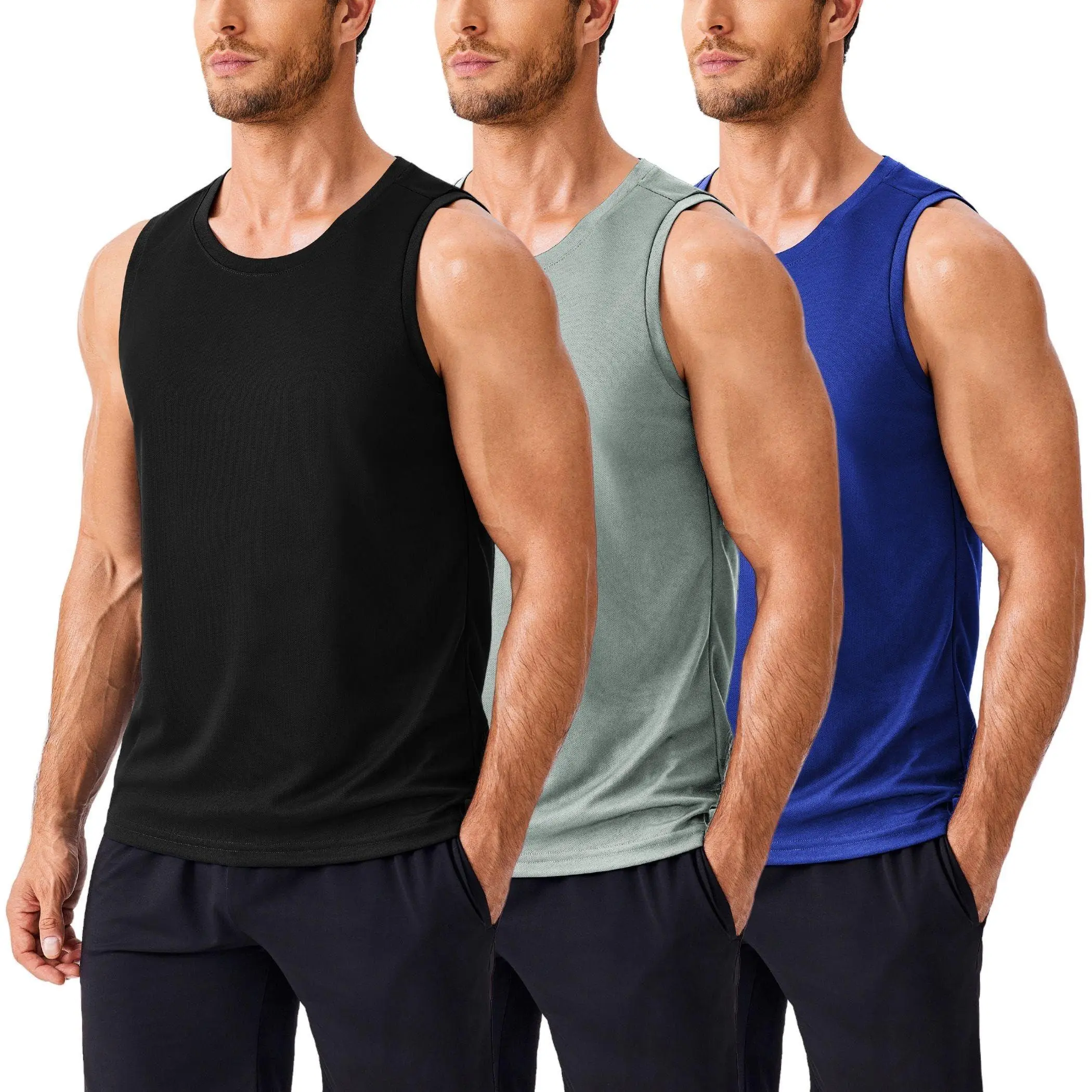 PINSPARK Men's 3 Pack Tank Tops Workout Sleeveless Muscle Shirts Quick Dry Gym Bodybuilding Fitness Shirts for Men summerwins