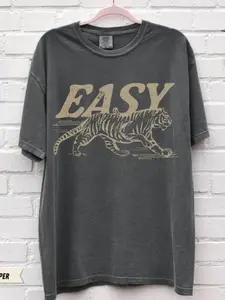 Comfort Colors Easy Tiger T-shirt - Casual Crew Neck, Long Sleeve, Graphic Design, Available in Multiple Colors, Suitable for Men & Women - Top 56J