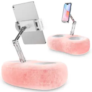 Pillow tablet stand, Ipad tablet accessories Holder, all-metal stand and made of soft washable flannel material, 360-degree adjustable bed phone stand with two snack bowl, office nap pillow, with detachable accessory tools, suitable for home or office