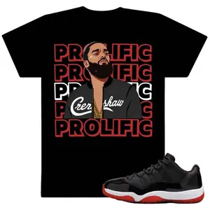 11 Low Bred Graphic Tee, Nipsey Prolific T-shirt Match 11s Low Bred Black White Red Sneaker