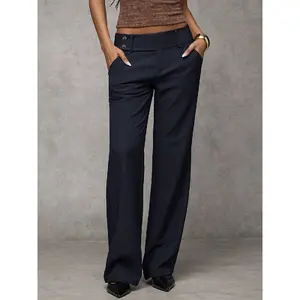 Women's Slim-Fit Long Pants - Unique Double-Buckle Waist, Slimming Effect, Elegant Fashionable Casual Style, Versatile for Daily Commuting & Outdoor Sports