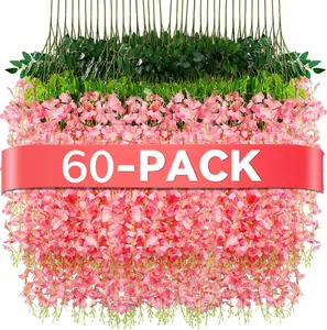 60 Pack Wisteria Hanging Flowers, 3.6 Feet/Pcs Purple Wisteria Artificial Flowers, Fake Wisteria Flowers Garland, Hanging Vines for Bedroom Wedding Home Party Wall Decoration