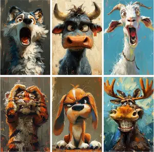 5D Full Drill Diamond Painting Set, 6-Piece Funny Expressive Animals Art, Quirky Cartoon Critters DIY Wall Decor