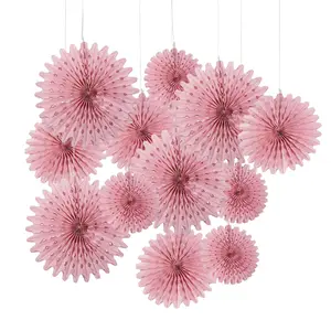 Dusty Rose Hanging Tissue Paper Fans - 12 Pc.