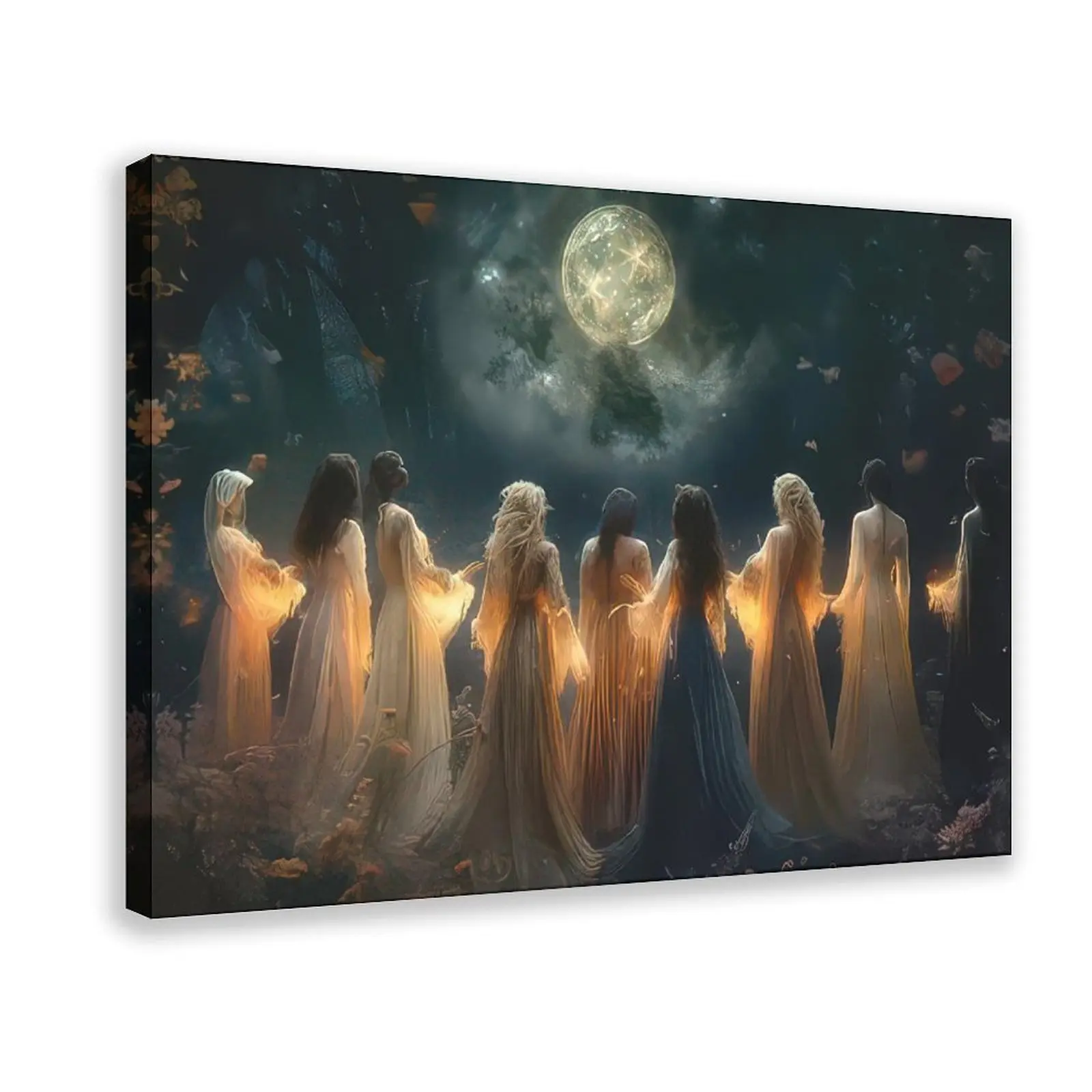 Canvas poster, Halloween witch conjuring moonlight painting, canvas wall art, artwork wall painting gift, bedroom, office, living room, cafe, bar, wall decoration, home and dorm decor Ornaments Print Artistic Photo Frame-Style