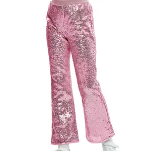 Girls Sequin Flare Pants Sparkle Bell Bottoms Kids Elastic Waist Glitter Disco Dance Trousers