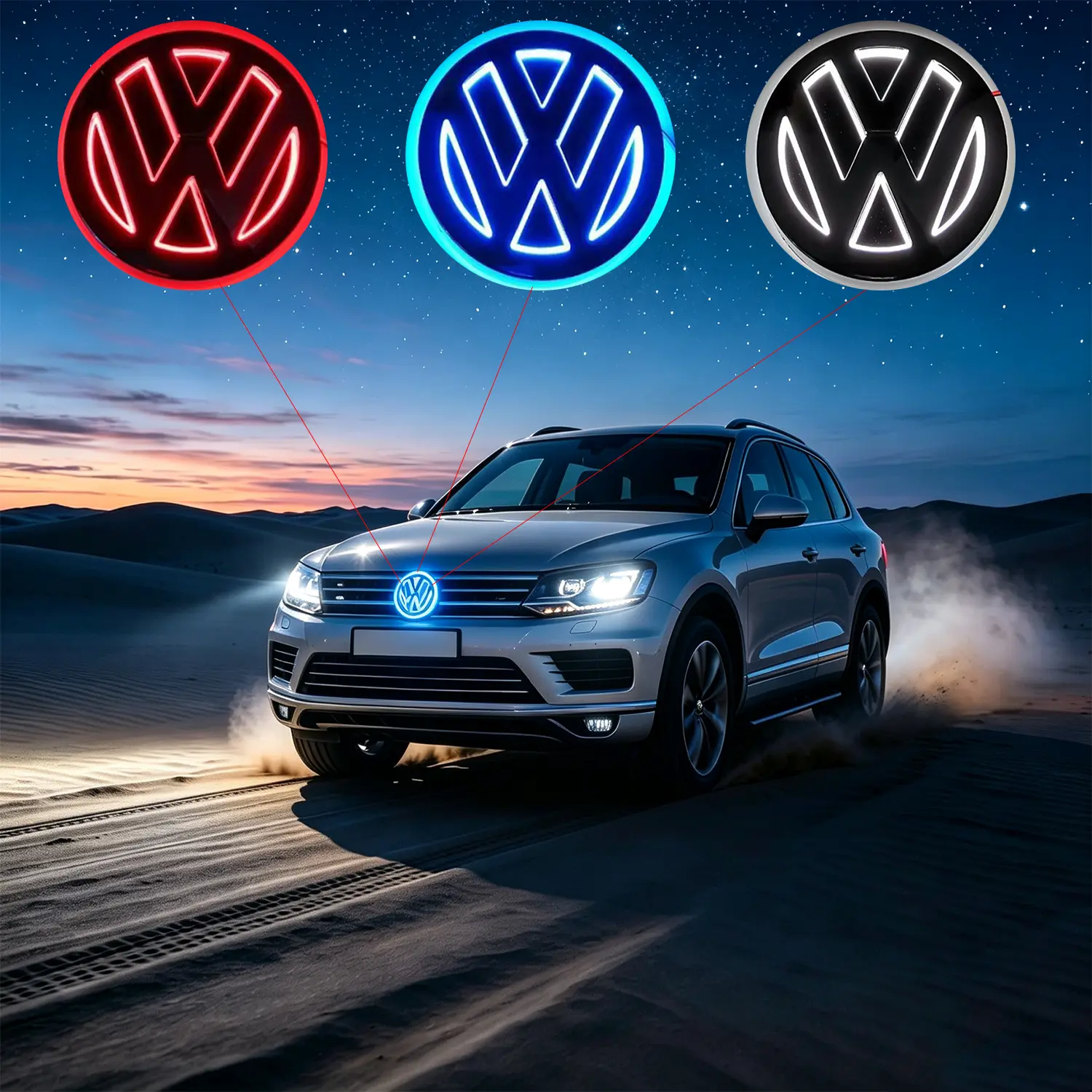 Illuminated VW Front Grille Emblem LED Light Up Logo Badge, Red Blue White 3 Colors Glowing Car Replacement Sign For Volkswagen All Models