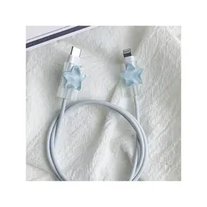 2pcs Anti-Break Data Cable Protective Sleeve Winding Device Star, Mobile Phone Charging Cable Holder, Protective Transparent Fixed Clip for Data Wires, TPU Protector Set, Cord Protection Accessories, Cord Organizer, Cable Saver Sle