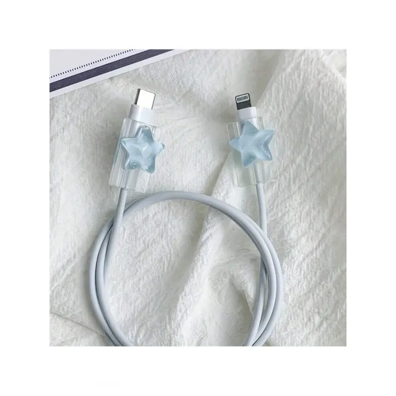 2pcs Anti-Break Data Cable Protective Sleeve Winding Device Star, Mobile Phone Charging Cable Holder, Protective Transparent Fixed Clip for Data Wires, TPU Protector Set, Cord Protection Accessories, Cord Organizer, Cable Saver Sle