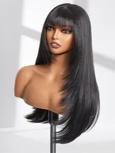 Long Hair Wig with Bangs, Straight Layered Wigs for Women, Synthetic Glueless Realistic Fiber, Heat Resistant, Natural Look, Natural Looking Wigs, Daily Wear Wig