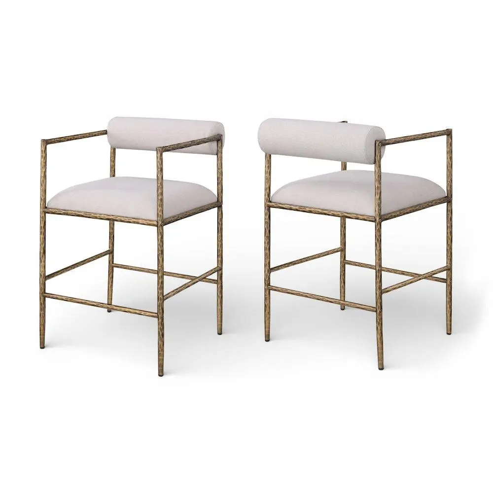 Indoor Furniture 2-Piece Beige Linen Textured Upholstered Axis Counter Barstools Set, Barstool