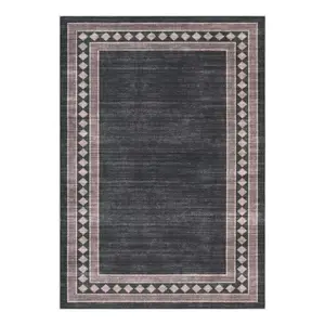 6 x 9 ft Polyester Black Brown Rectangular Living Room Bedroom Dining Room Office Geometric Bordered Print Modern Machine Washable Area Rug-B