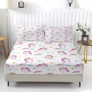 Cartoon unicorn pattern bed sheet, bedsheet sets, digital printed bedding, anti slip dust cover suitable for bedroom decoration of boys, girls, and children, including 1 bed sheet and 2 pillowcases