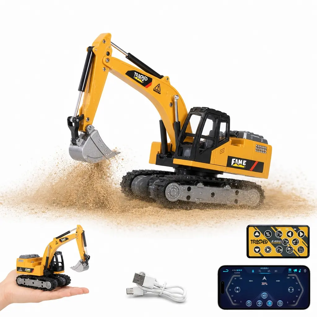 1/64 Mini RC Excavator, rc toys for kid,Pocket Size 2.4GHz Portable Digger with Remote & App Control, USB Rechargeable Construction Toy, Adult‑oriented toys,Stress Relief Desktop Entertainment, Indoor Use,children fun Birthday & Christmas Gifts