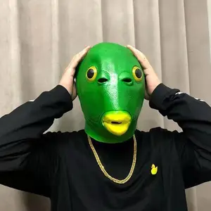 1-piece fish head mask for men and women, fish head mask, green head fish, pink head fish, fish person, cute and funny, silly green head, prank mask, game mask, party face masks, April Fool's Day, Halloween mask