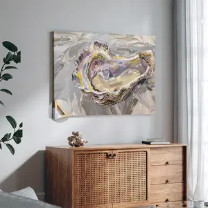 1pc Abstract Oyster Shell Wall Art Canvas Painting， Perfect for Room Aesthetic  Vintage Poster - Unique Abstract Design in Natural Wooden Frame for Stylish Display