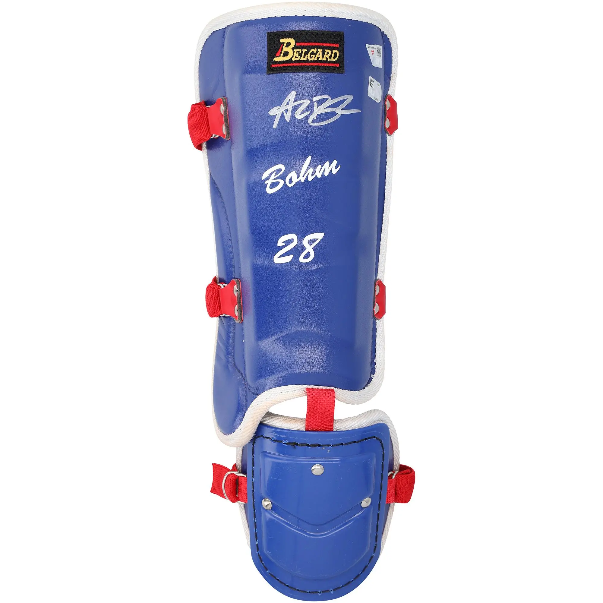 Alec Bohm Philadelphia Phillies Autographed Game-Used Blue Belgard Leg Guard from the 2025 MLB Season - NF70450441 - Fanatics Authentic Certified