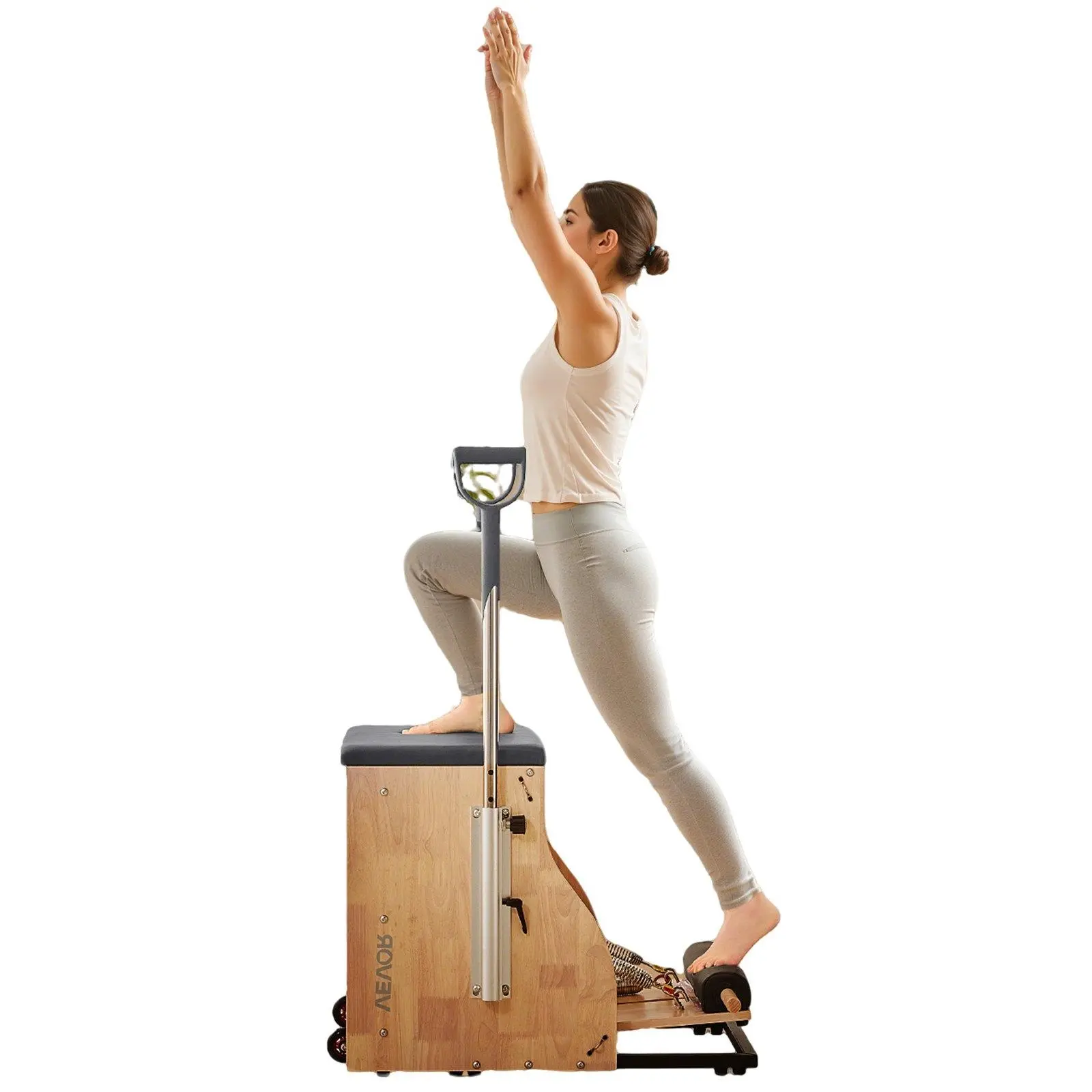VEVOR Pilates Chair with Split-Pedal Stability, Rubber Wood Frame, Handles, 2 Light Yellow Springs, 2 Strong Red Springs, Body Sculpting Home Gym Studio Equipment for Adults, Yoga, 350 Lbs