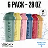 VELOMIX Unisex 6-Pack 28oz BPA-Free Leak-Proof Lightweight Polypropylene Shaker Tumblers, Portable Sports Water Bottles with Wire Whisk Mix for Office, Gym Pre-Workout Essentials, Built to Last