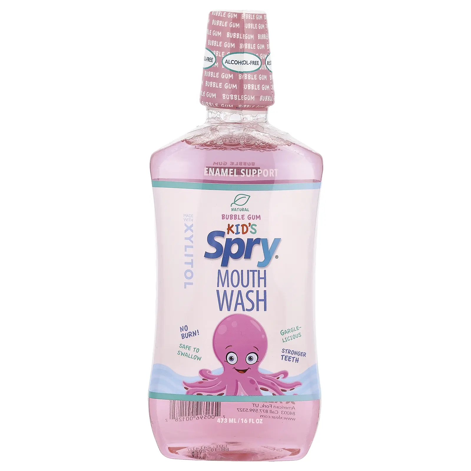 Xlear Kid's Spry® Mouth Wash, Enamel Support, Alcohol-Free, Bubble Gum, 16 fl oz (473 ml)