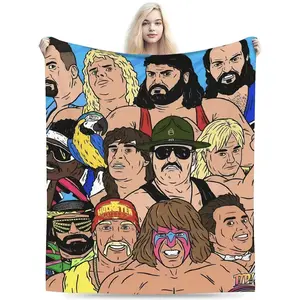 [Cozy Wrestling Flannel Blanket] Soft, Warm Wrestling-Themed Flannel Blanket - Cozy Throw for Couch, Office, Bed, Camping & Travel - Versatile All-Season Gift, Charming Anime Style  Skin-friendly, lightweight and soft