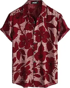 Hawaiian Shirt Short Sleeve Button Down Tropical Casual Floral Breathable Lightweight Polyester Top for Summer Wear