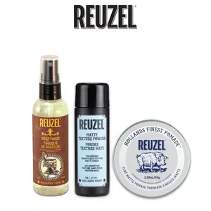 REUZEL Hold & Texture Clay Set: Matte Texture Powder + Surf Tonic Texturizing Salt Spray + Clay Pomade