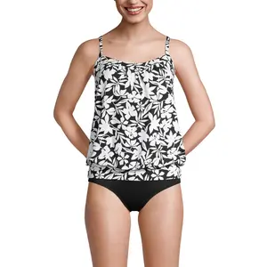 FSTVE New black and white printed women's split type Tankini set with conservative style, covering the belly and showing off thinness