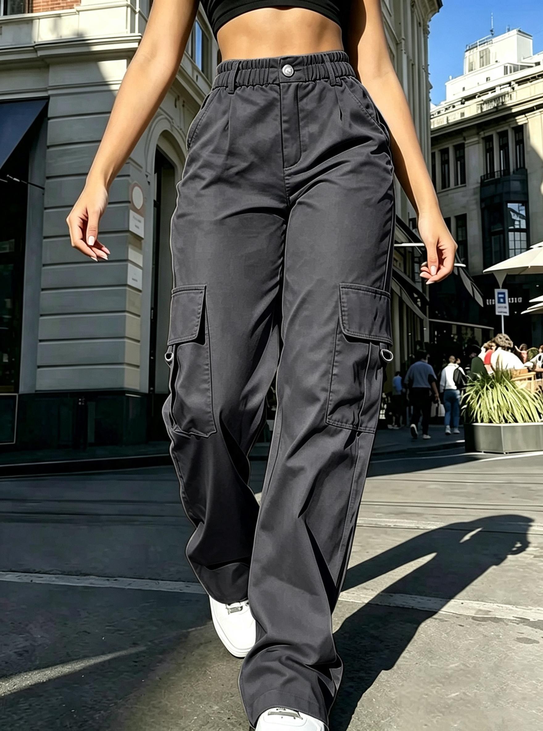Clean Gent fashionable high-waisted cargo pants with pockets, Y2K tactical-style pants, street-style casual retro women’s bottoms suitable for all seasons