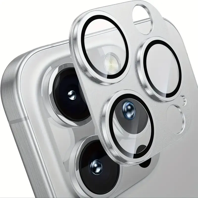 2 pcs for iPhone 14 15 16 Pro Max Camera Lens Protective Cover Metal Tempered Glass Camera Cover Scratch Resistant, Fingerprint Resistant, Easy to Install, Full Coverage Lens Protection Film Protector Phone Accessory, Mobile Phone Accessory