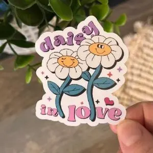 Retro Flower Positive Affirmation Durable Vinyl Sticker Daisy In Love Decorative Smooth Waterproof Matte Ornaments 2.5-3 Inches Self-Adhesive Laminate Brighten Workspace