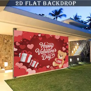 1pc Valentine Backdrop Red Love Heart Rose Glitter Design Polyester for Wedding Bridal Shower Anniversary Photo Booth